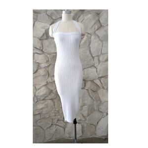 Trois the Label Body Con White Halter Knit Dress